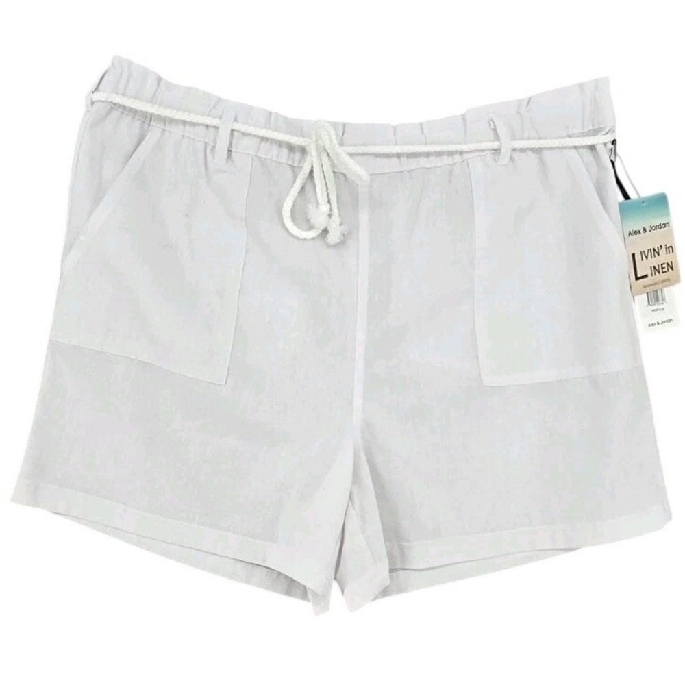 Alex & Jordan Linen‎ Shorts Women's XL White Drawstring Washable Linen Blend NWT